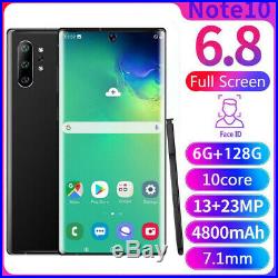 6.8'' NOTE10+Plus Unlocked Smartphone 6+128G Android 9.1 HD Dual SIM Mobile 4G