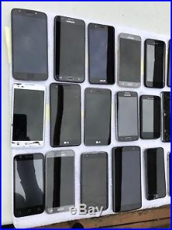 Lot of 23 Cell Phones Samsung iPhone ZTE LG Motorola ASUS Working with cases