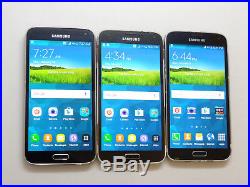 Lot of 3 Samsung Galaxy S5 16GB Smartphones 2 T-Mobile 1 Cricket AS-IS GSM
