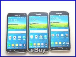 Lot of 3 Samsung Galaxy S5 SM-G900A AT&T GSM Unlocked Smartphones AS-IS GSM