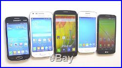 Lot of 5 GSM Unlocked Smartphones 3 Samsung 3 Dual Sims All Power On AS-IS