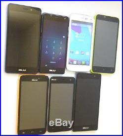 Lot of 7 BLU Dual Sims GSM Unlocked Smartphones Mixed Models AS-IS