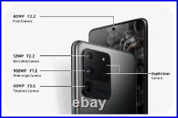 Samsung Galaxy S20 Ultra G988U1 5G 128GB Black Factory Unlocked GSM + CDMA GOOD